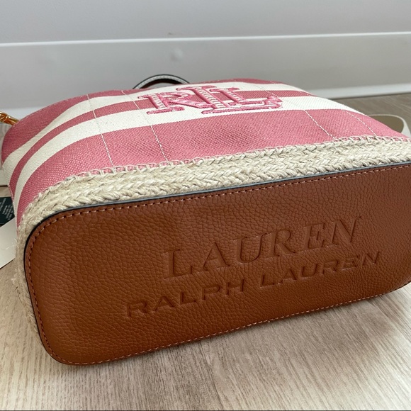 Lauren Ralph Lauren Small Striped Canvas Bag Pink - Picture 7 of 11